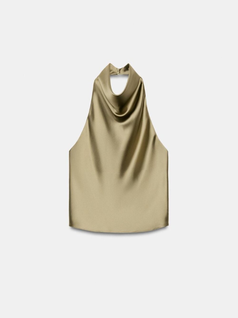 ZARA Satin Effect Cowl Halter Top | Open Back | Light kaki | NWT | Size M
